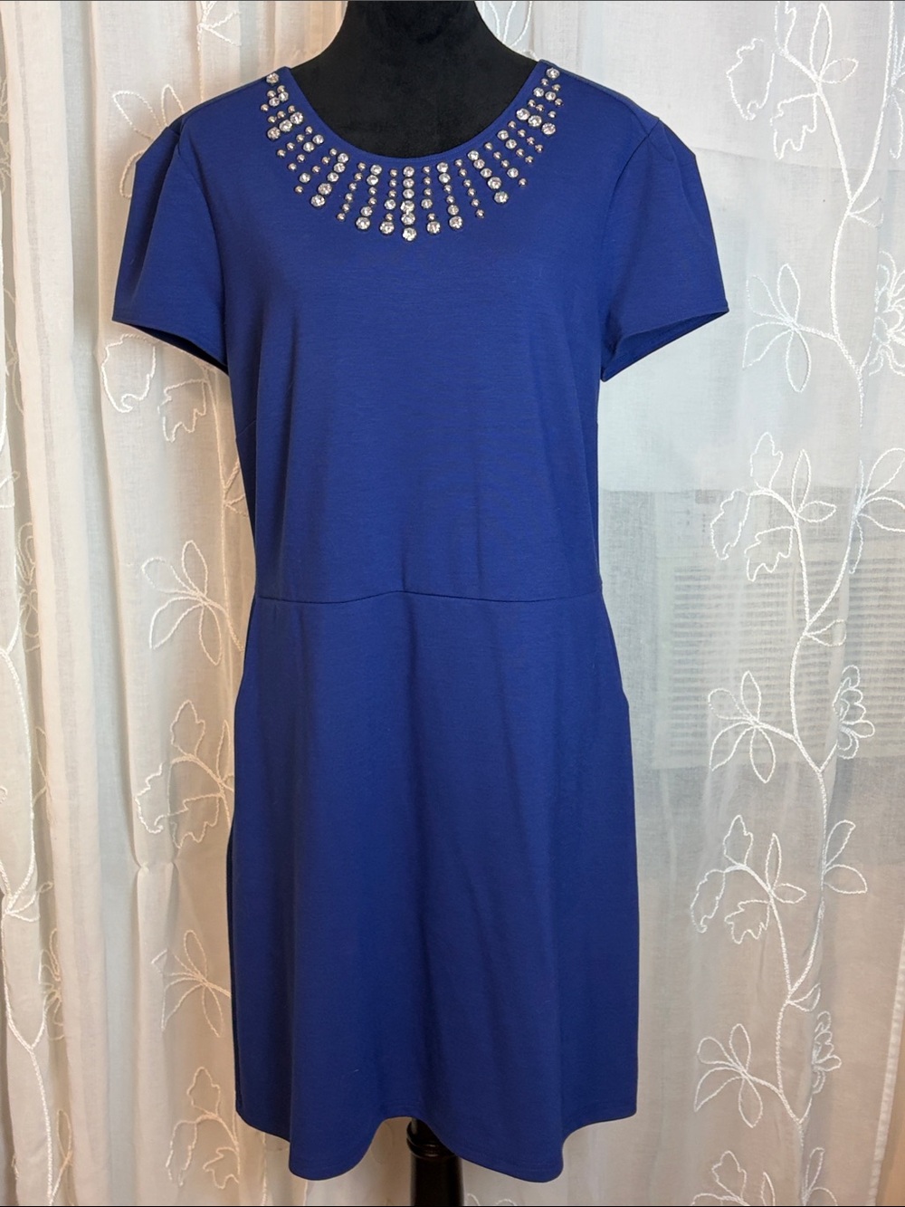 Alex Marie Royal Blue Short Sleeve Jewel-Neck Dress size 14